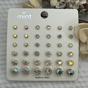Aurora Borealis Rhinestone Stud Earring Set 18 Pairs - NEW on Card - Never Worn